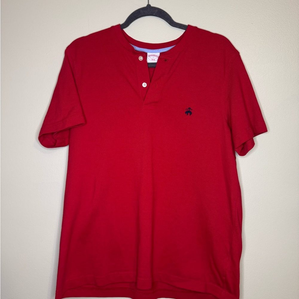 Brooks Brothers Red Cotton Henley Shirt‎ Men's Large